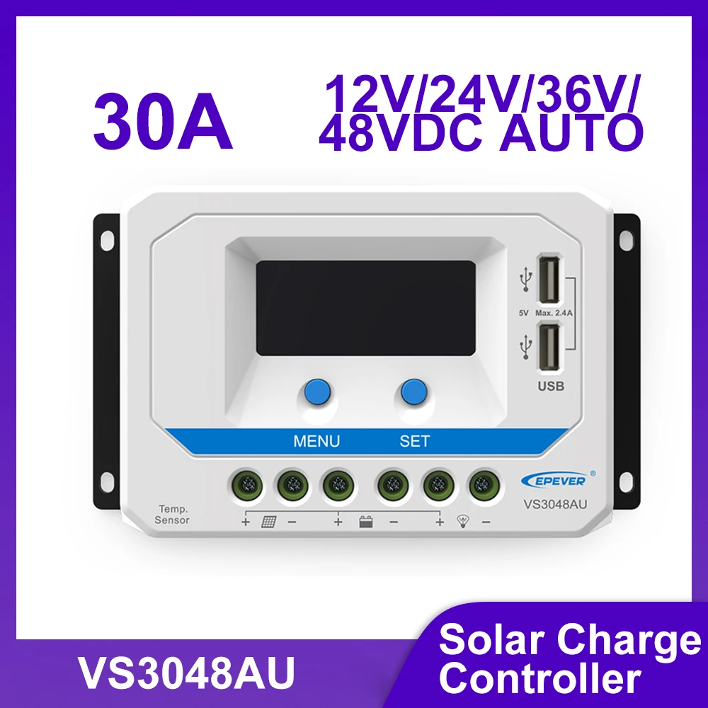 

Контроллер заряда солнечных батарей EPEVER 30A/45A PWM 12В-48В с автоматическим определением напряжения (VS-AU), ЖК-дисплеем и двумя USB-портами для солнечных энергосистем