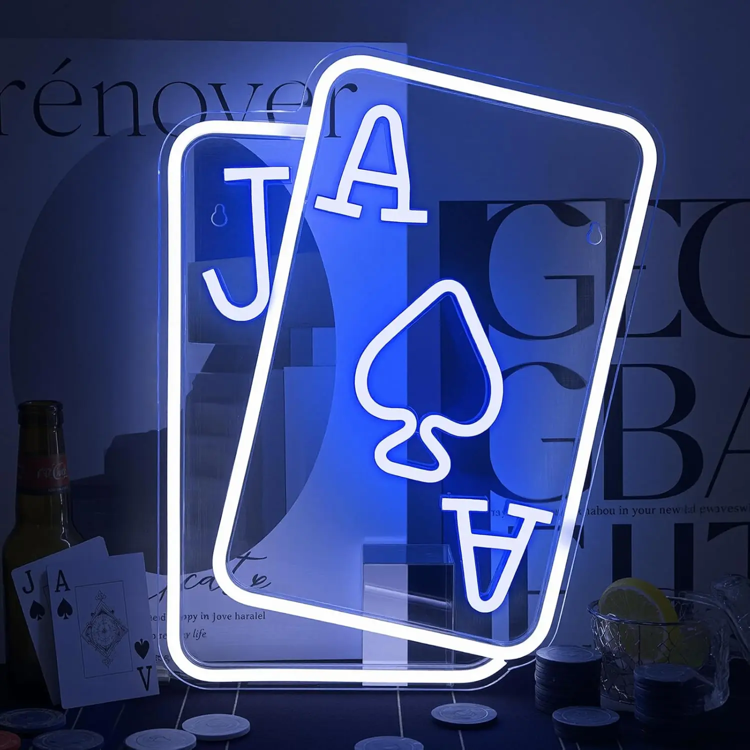 Poker Night Neon Sign Decor Dreamy edgy colorful light, cyber style, futuristic warrior
