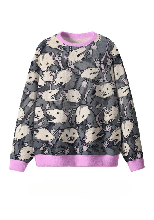 2026 New Ugly Christmas Sweater Pullover, Cute Opossum Animal 3D Print Sweatshirt, Men‘s Women’s Kid‘s Christmas Party Jumper
