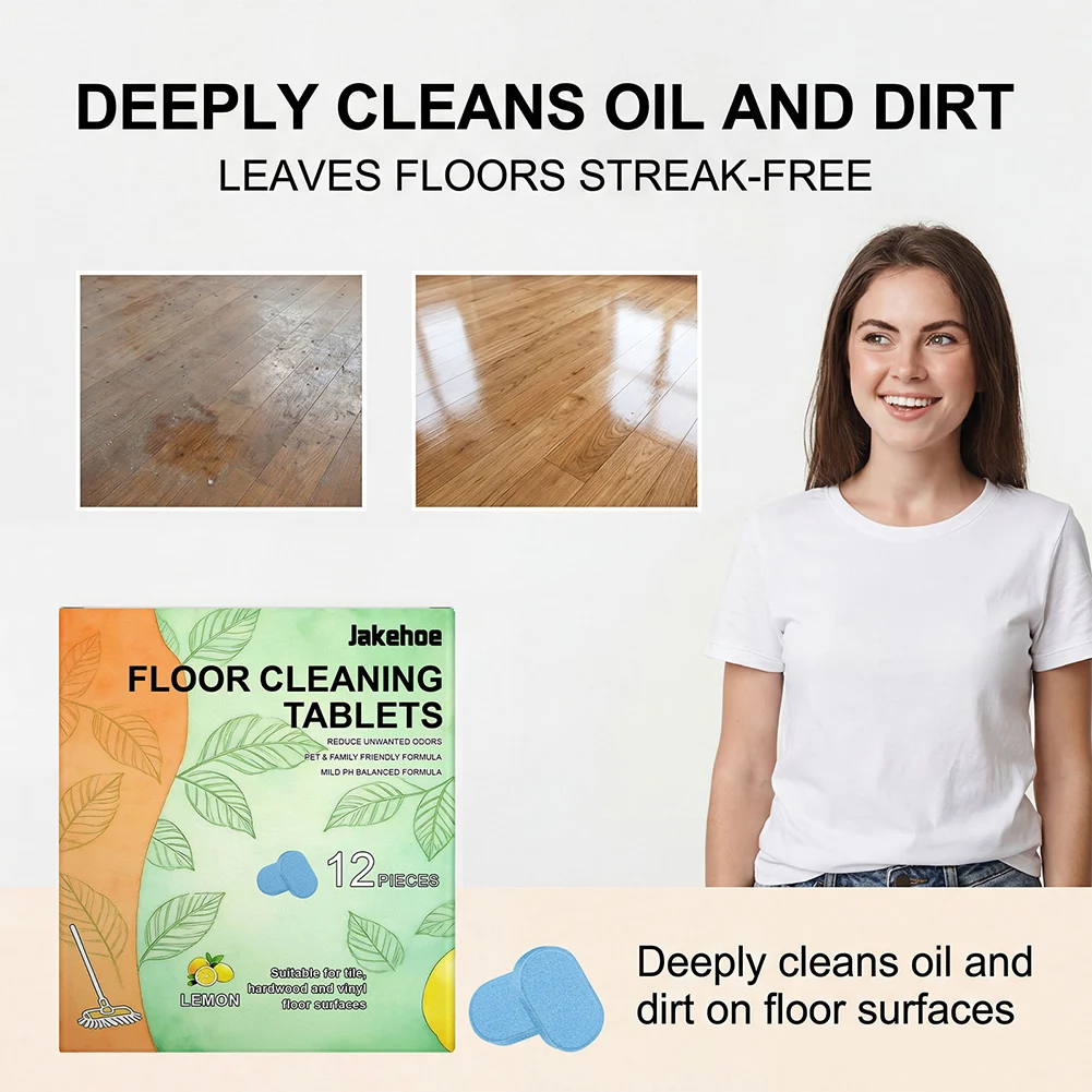 

12pcs Floor Cleaning Solution Tablets Deep Cleans Deodorize Concentrated Dissolvable Deep Stain Removal Freshness Scented
