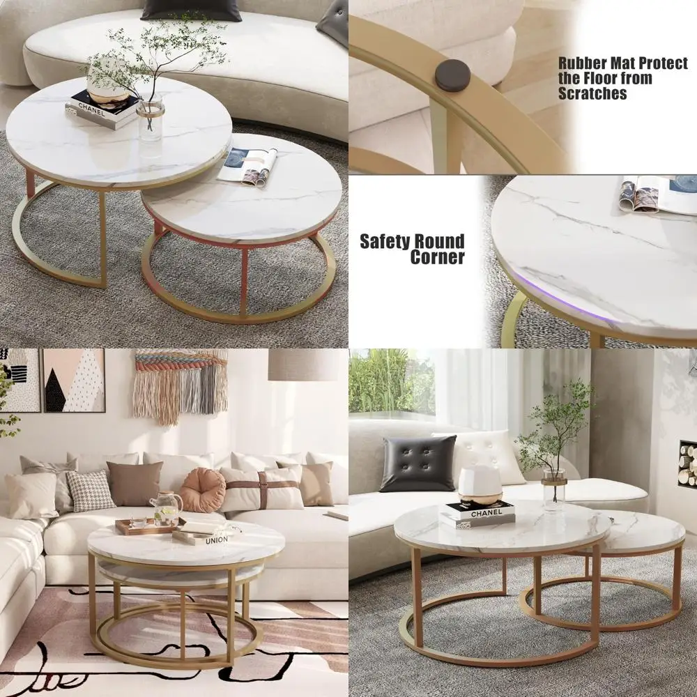 

Современный набор журнальных столиков для раскладывания — 2 предмета, большая мебель для гостиной 34 дюйма и маленькая 26 дюймов, золотая отделка