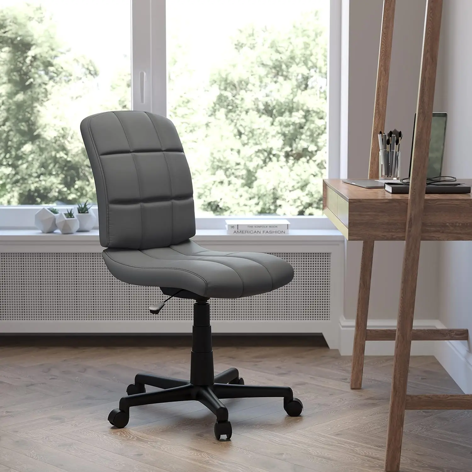 

Mid-Ba Gray Quilted Vinyl Swivel Task Office Chair - Home Office Chair