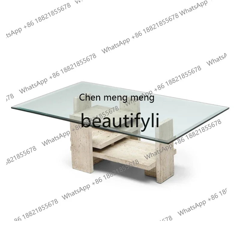 

E153 smt1 Glass coffee table Nordic small apartment simple modern designer living room sofa travertine rectangular creative