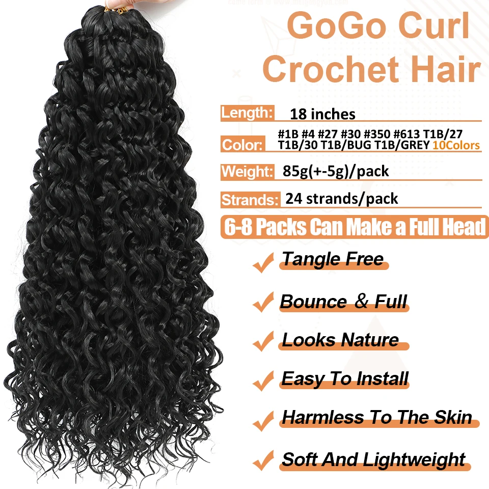 18 Inch Gogo Curl Crochet Hair 1-8Packs Deep Wavy Beach Curl Braiding Hair Water Wave Curly Crochet Hair Ocean Wave Crochet Hair