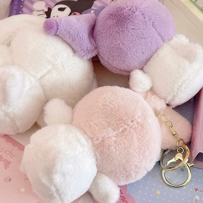 Kawaii portachiavi carino peluche ciondolo Anime Kuromi Melody Cinnamoroll ragazza studente borsa bambola marrone auto portachiavi decorazione gioielli