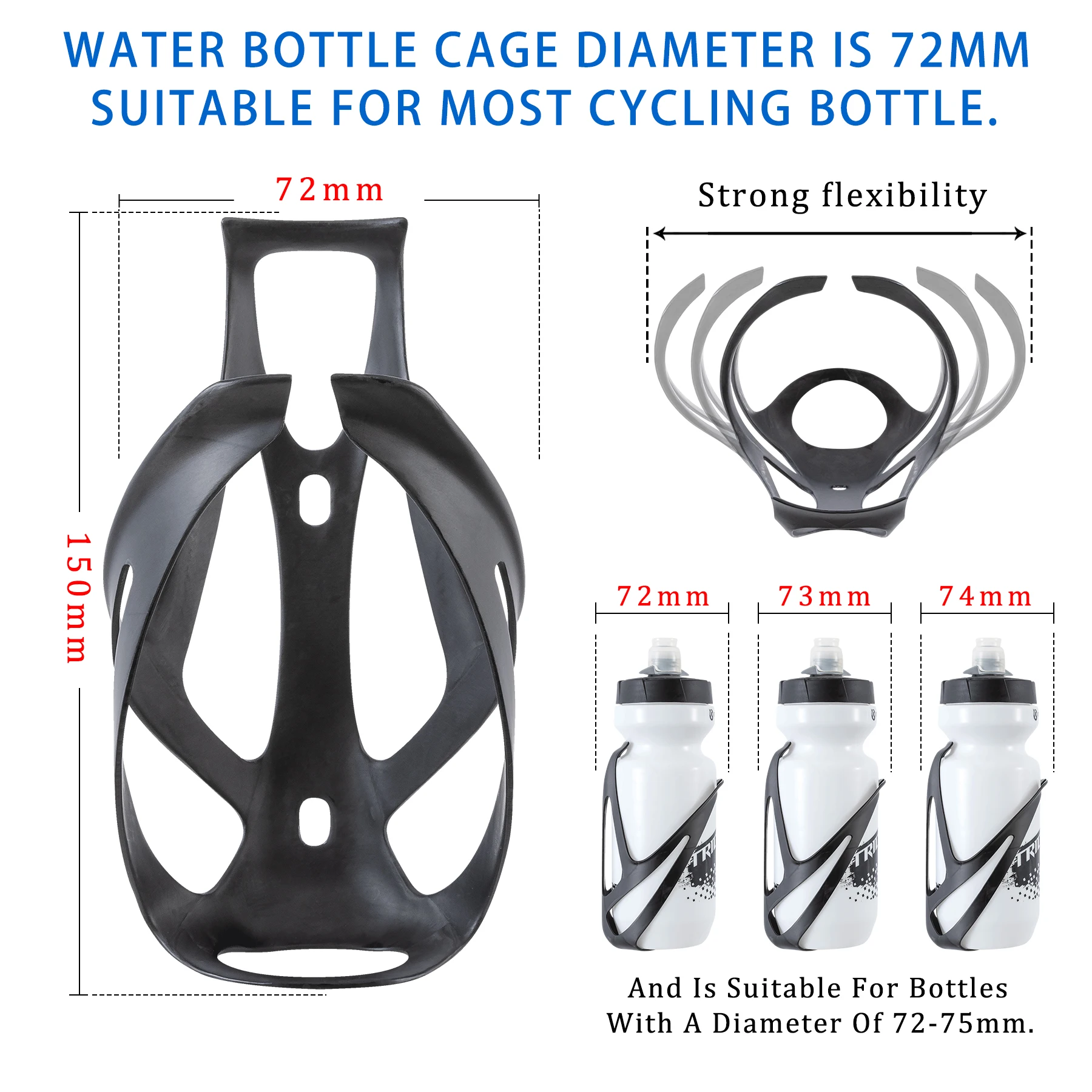 No Logo UD Full Carbon Fiber Bicycle Water Bottle Cage MTB Road Bike Water Bottle Holder Cages, Matte Black, Weight (22±2g)