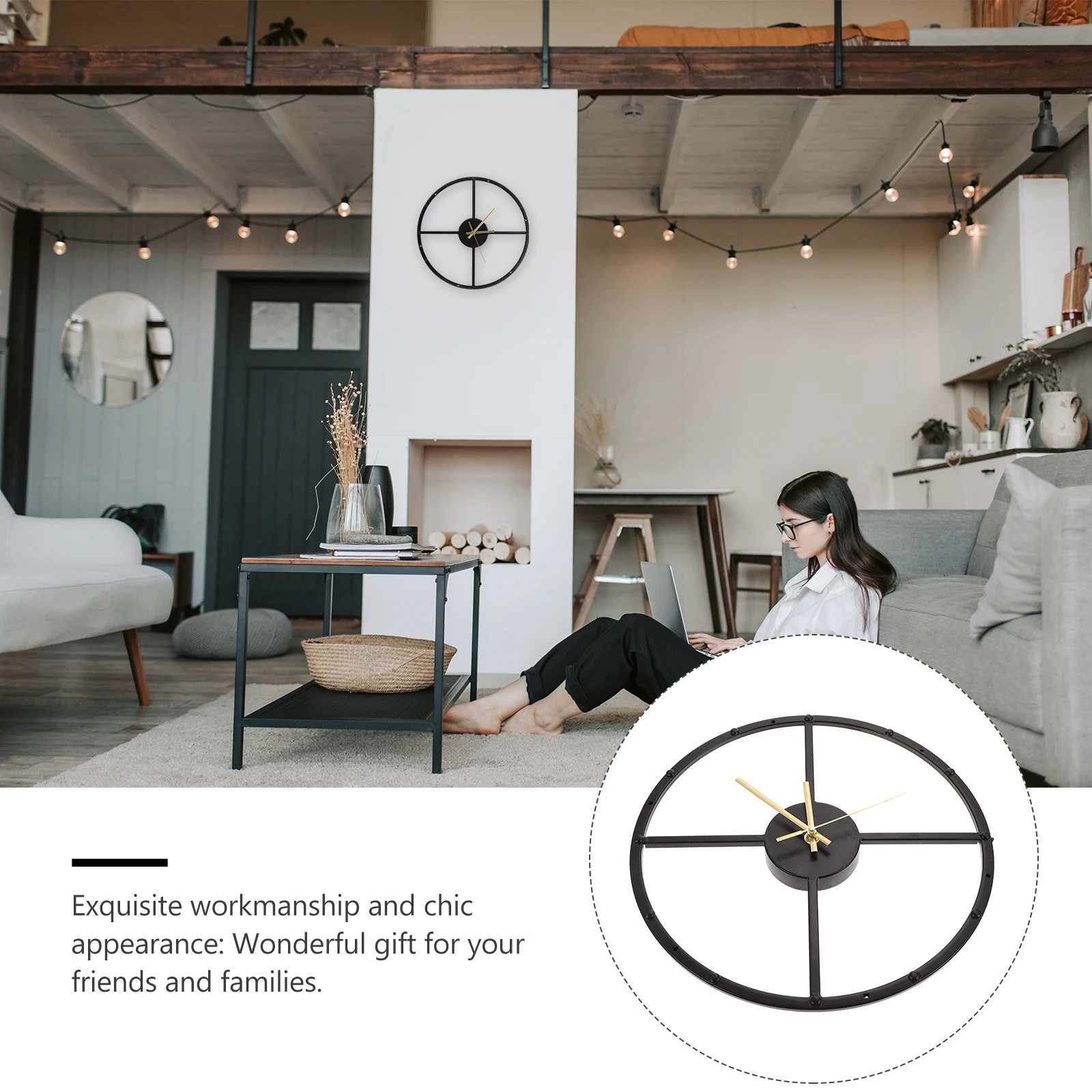 

1Pcs Wall Clock Iron Art Silent Simple Round Black for Home Bedroom Living Room Decorative Hanging Clock Wall Decor