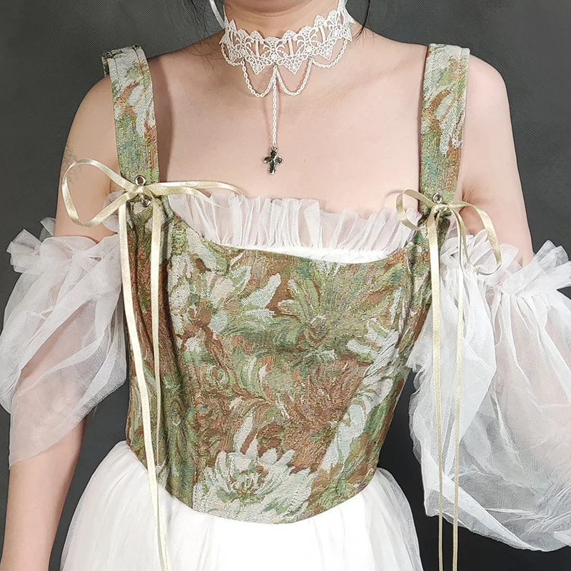 Vintage Print Tanks Corset Women Elegant Slimming Lingerie Bustier Lolita Body Shapers Sexy Corsets Fajas Y2k Clothes Streetwear