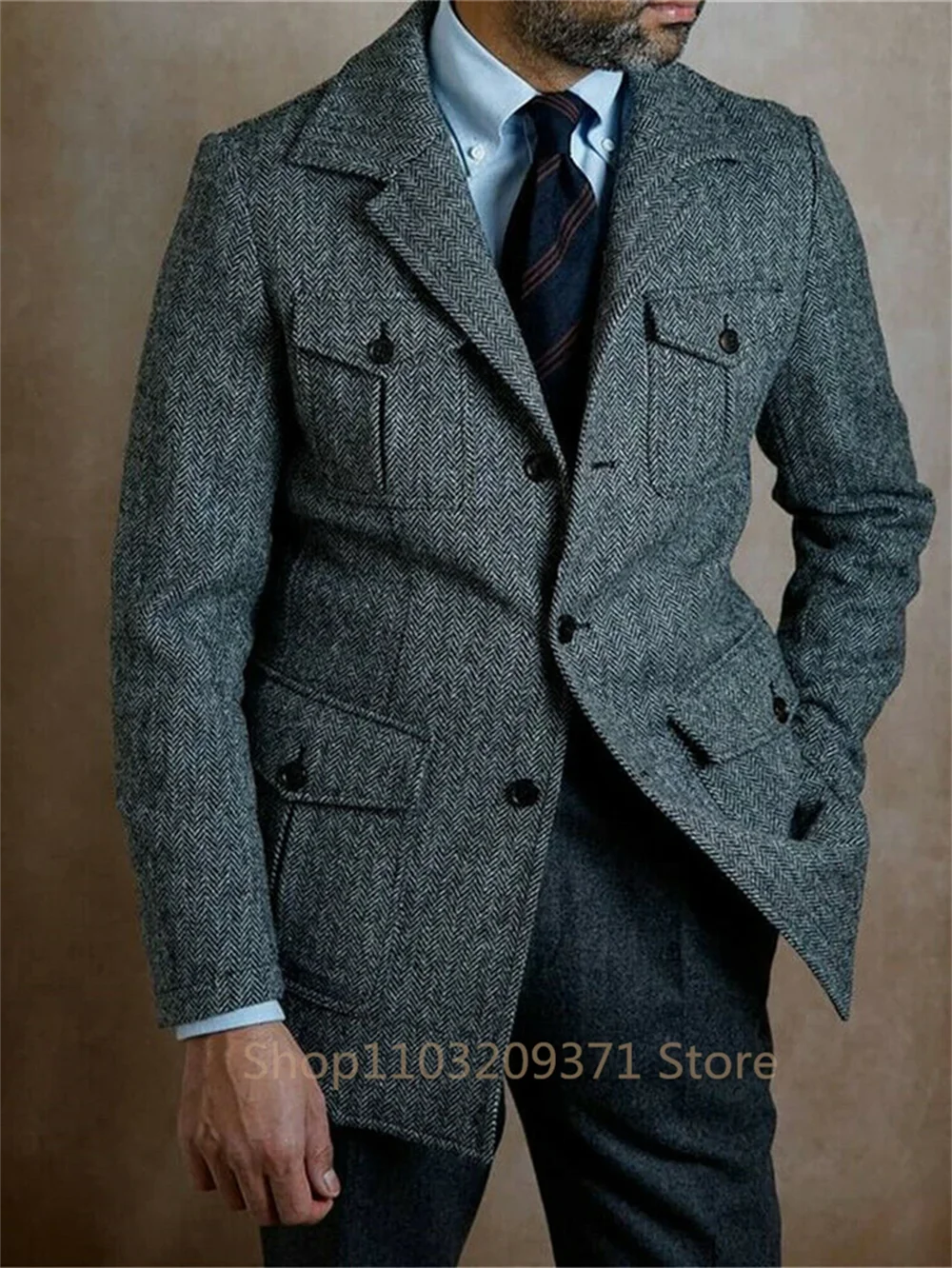 1 PCS Only Jacket Men's Blazer Herringbone Casual Luxury Single Breasted Elegant Suits For Men Clothing For men Male Suit