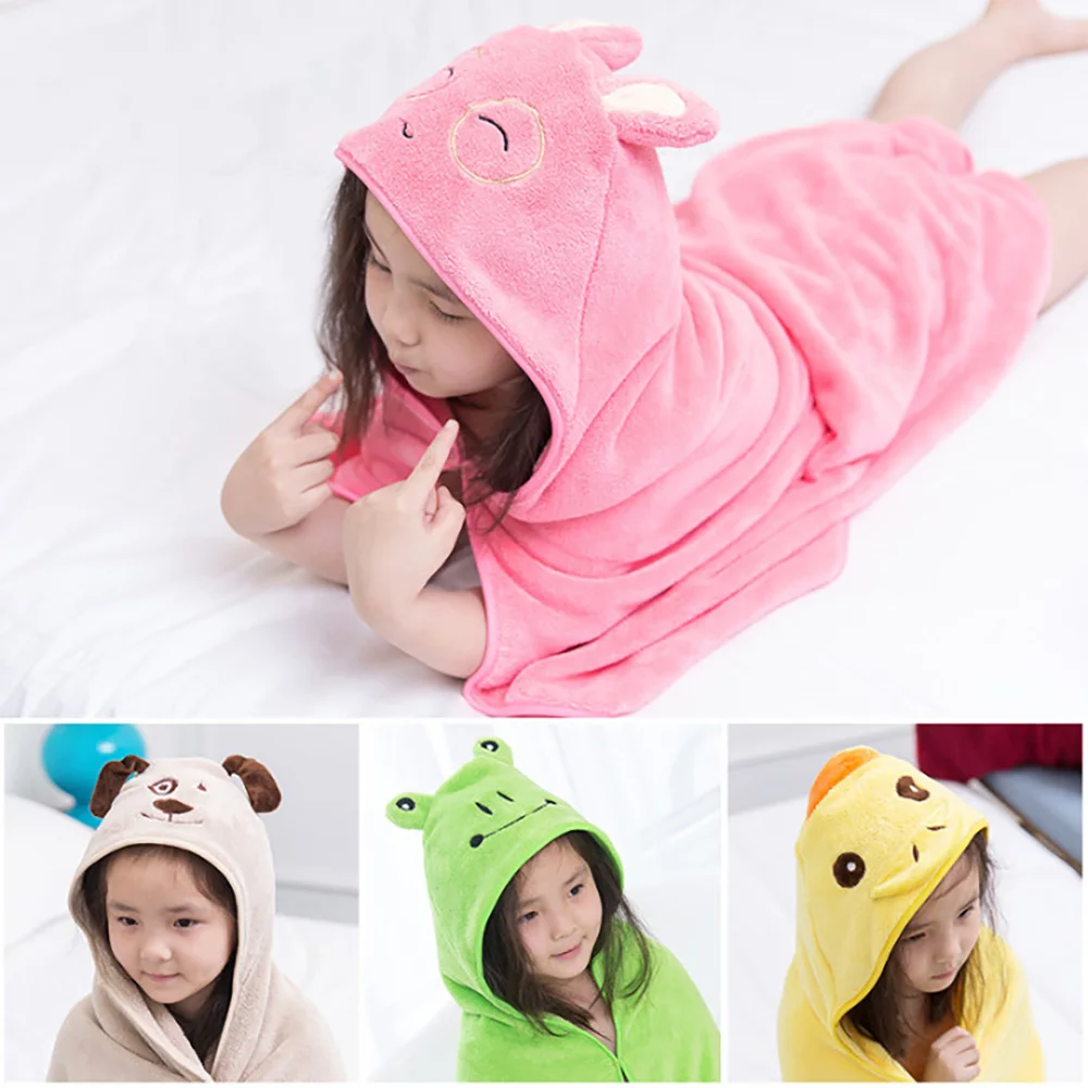 Children\'s Towel Cloak Quick-Drying Coral Velvet Robe Cartoon Cape Baby Darling Hooded