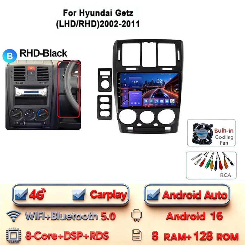 Android 16 Carplay Android Auto 4G WIFI voor HYUNDAI GETZ 2002-2011 GPS DSP BT 2Din Touchscreen multimedia Autoradio