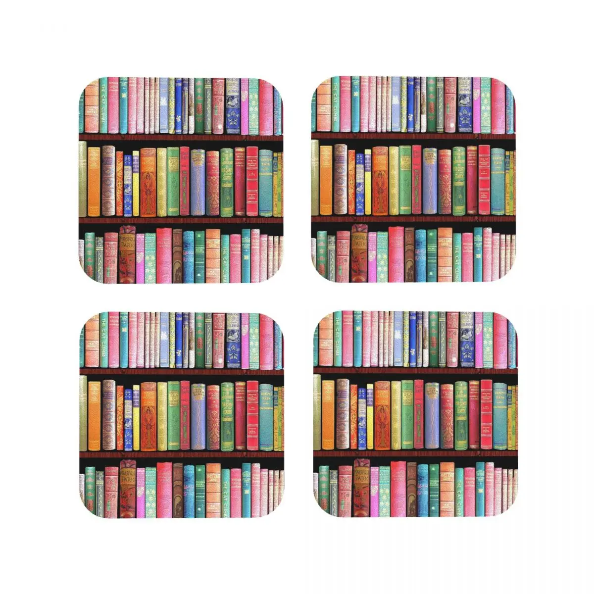 Bookworm Antique Book Library Coasters Coffee Mat Leather Placemats Cup Tableware Decoration & Accessories Pads for Home Kitchen