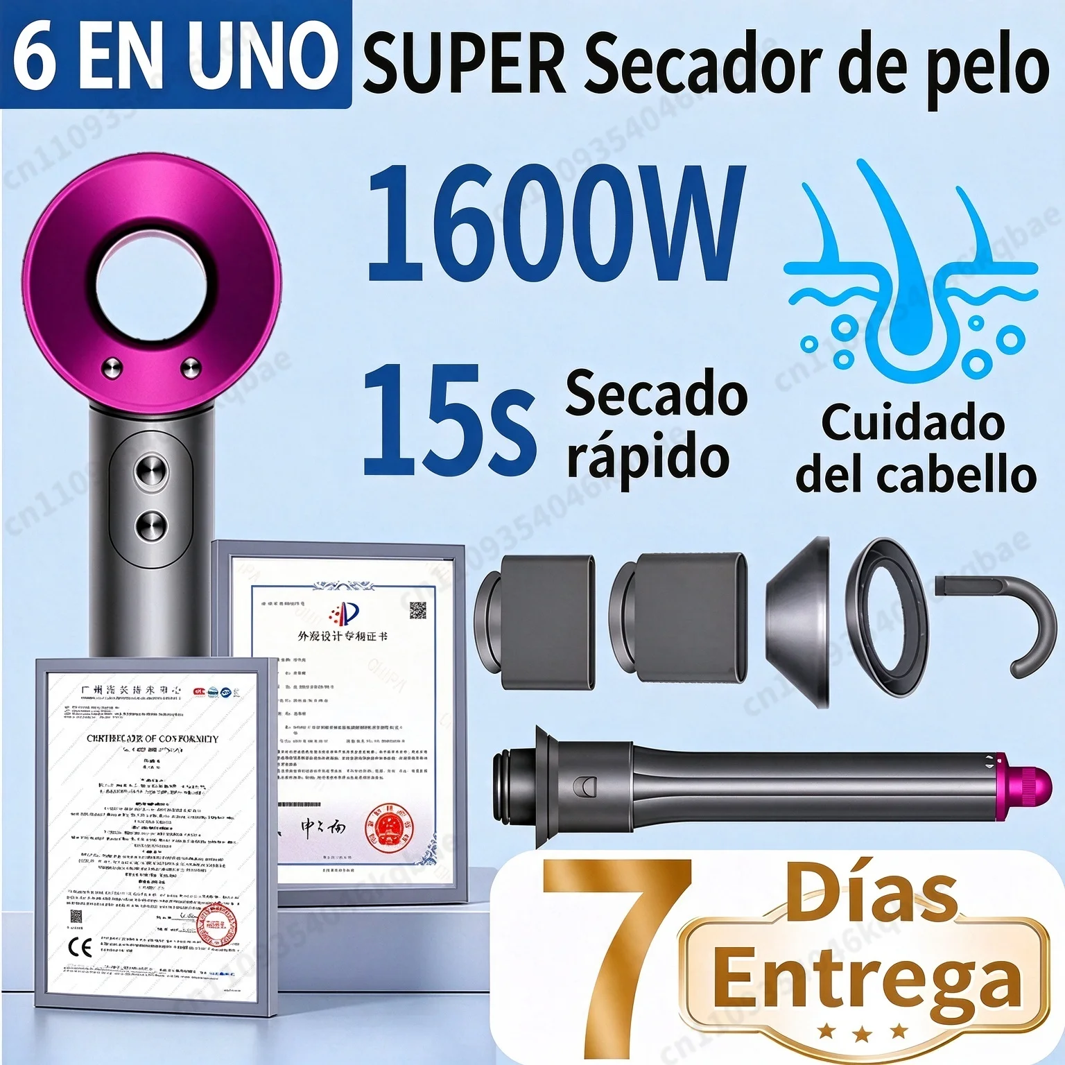 Set de secador de pelo profesional SenCiciMen, secador de pelo sin aspas con tecnología de iones negativos, secador de pelo de alta velocidad, herramienta de peluquería para uso en salones, 1600 W.