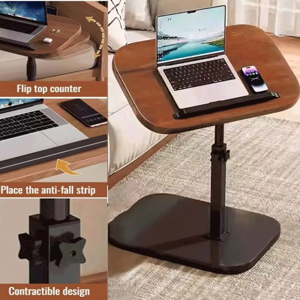 

Foldable Sofa Edge Table Adjustable Height Flip Desktop Mobile Storage Desk Easy Installation C-Shaped Rotating Coffee Table