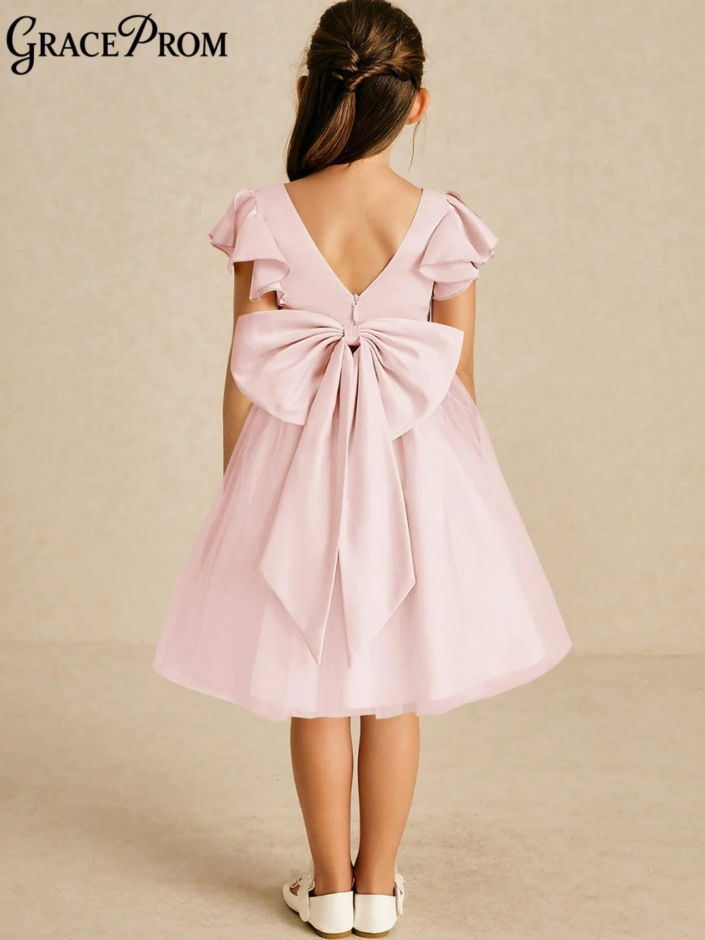 رومانسية رفرفة كم حلقة فتاة فستان فتاة عرض مسرحي فستان الزفاف فتاة الأميرة فستان موضة ألف خط الشيفون الطابق طول #3