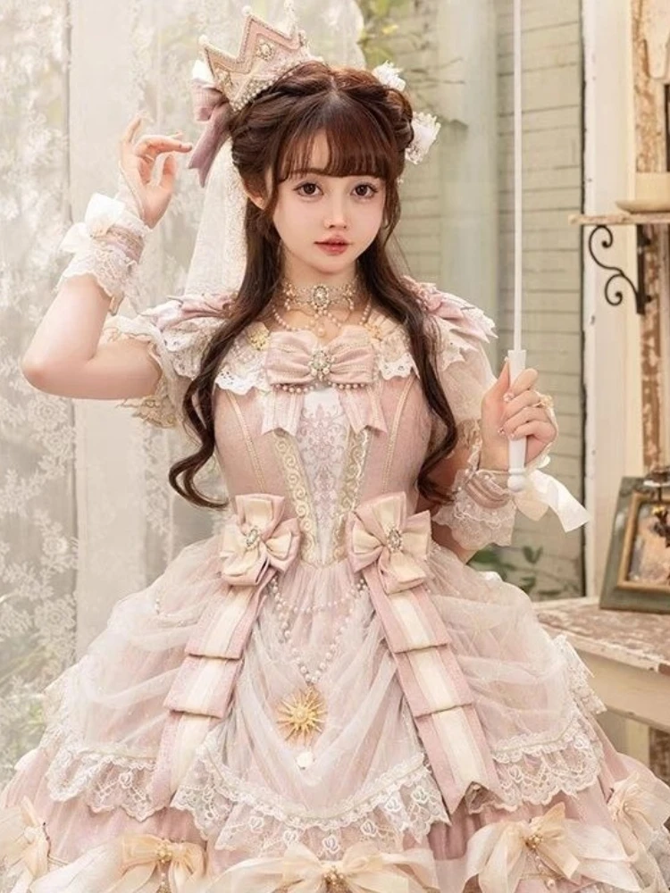 

Lolita Princess Dresses Bow Lace Patchwork V Neck Puff Sleeve Dress Summer Fashion Sweet Vestidos De Mujer 2025 Women Clothing