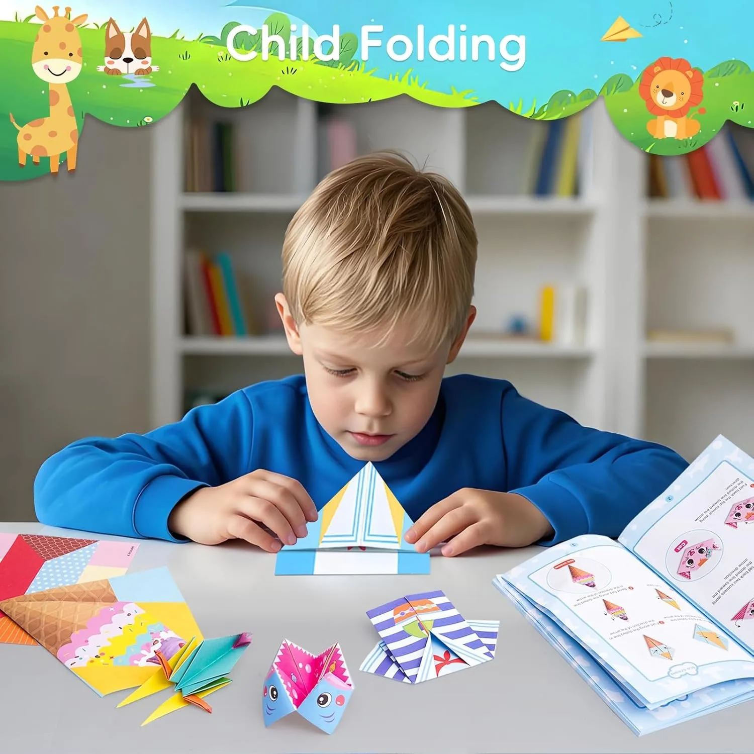 Zestaw Premium Kids Origami 152 szt. z kolorowymi papierami z nadrukiem, idealny do edukacyjnej zabawy, przyjaźni rodzinnej i prezentów urodzinowych
