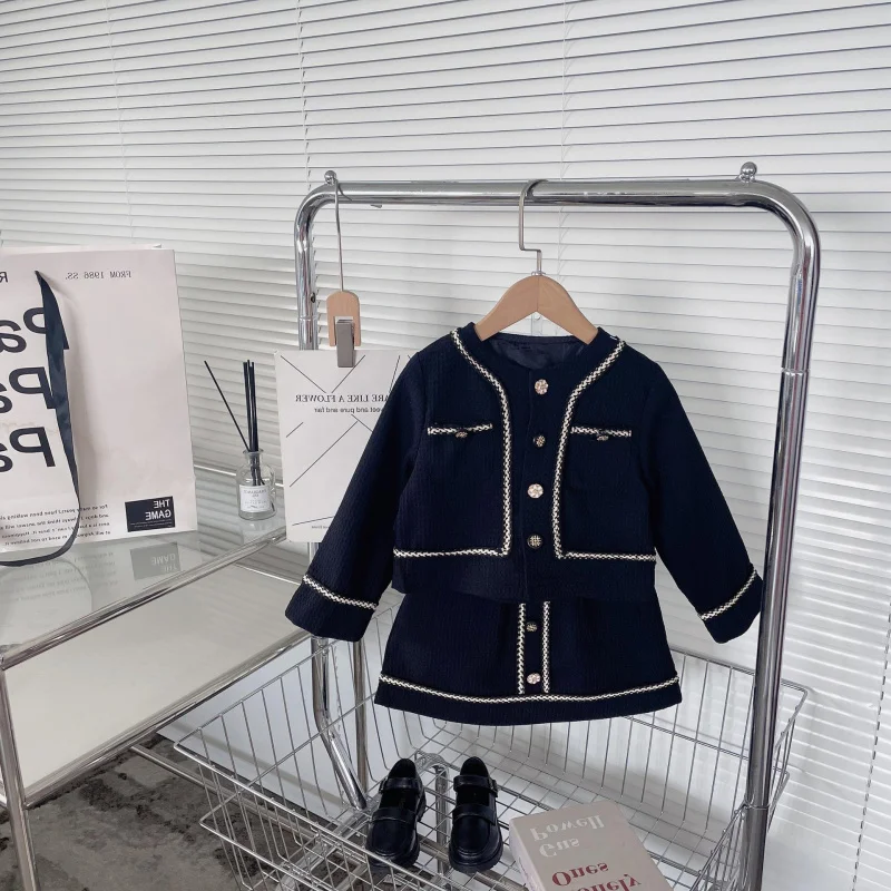 

Girls Suit2025Autumn and Winter New Elegant Baby Girl Padded Top+Short Skirt Two-Piece Set