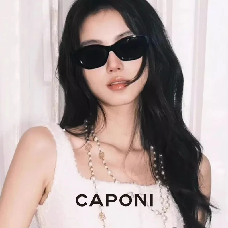 CAPONI New Cat Eye Sunglasses For Fashion Women Black Shades Brand Design Narrow frame polarized UV400 Nylon Len Eyewear CP24019