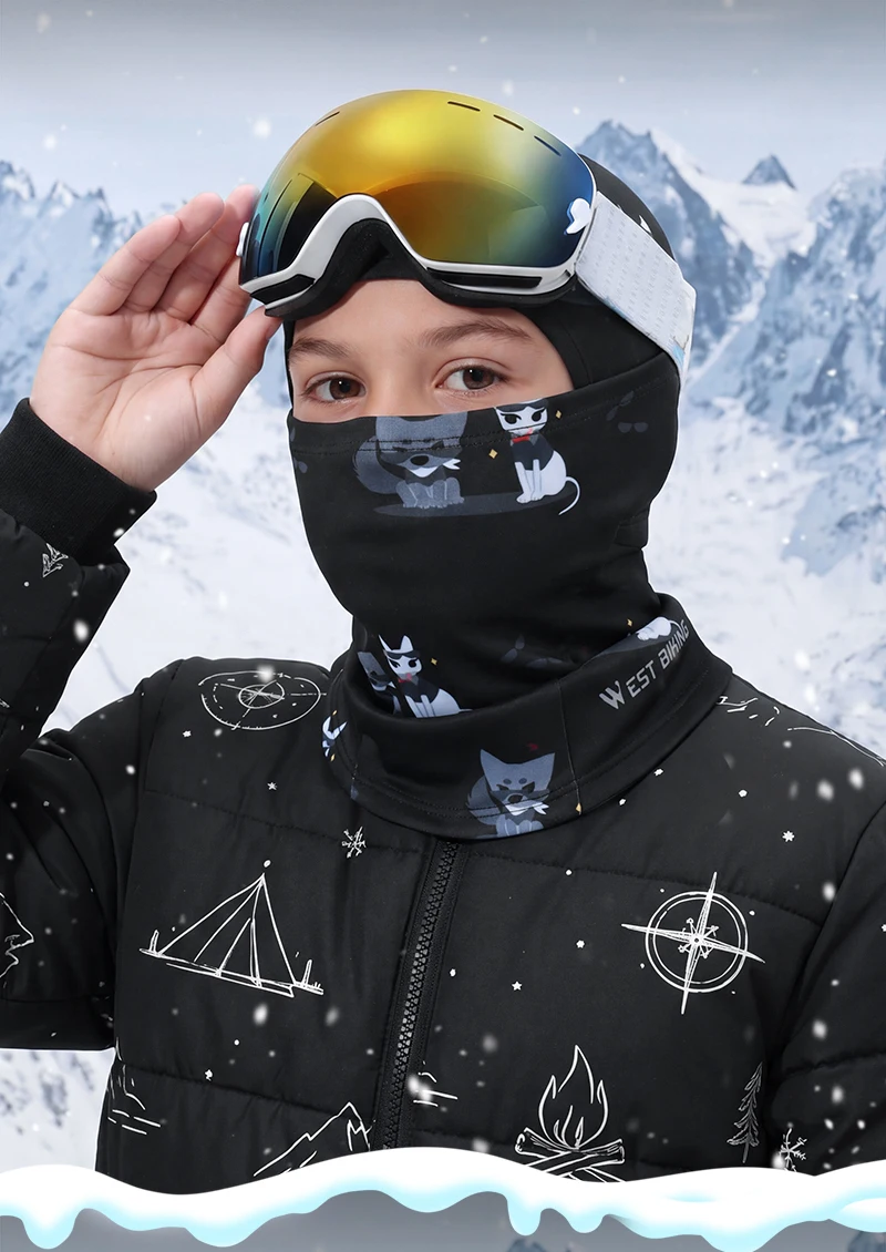 WEST BIKING Jungen Thermo-Balaclava Niedliche Cartoon-Gesichtsmaske Mädchen Winddichter Fleece-Nackenwärmer für Skifahren Radfahren Helmmütze – Detail 15
