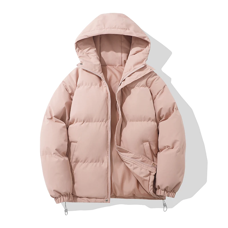 Jaqueta puffer com capuz feminino, gola alta, design de zíper, casaco acolchoado de algodão, quente, outono, inverno, moda