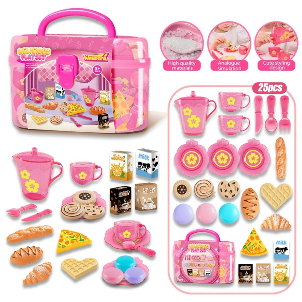 Tea Time Playset Simulated Kitchen Playset Table Snack Pretend Cooking Kids Pretend Cooking Toy Interactive Montessori