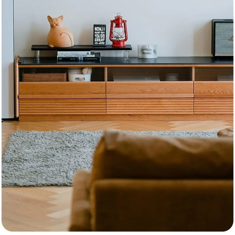 

solid wood TV cabinet slate cherry wood small apartment home living room storage cabinet simple floor-to-ceiling TV cabinet