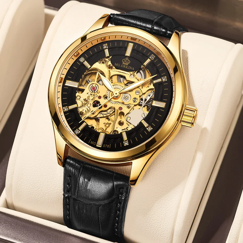 2025 New Men Luxury Automatic Mechanical Watch Waterproof Sports Leather Waterproof Skeleton Watches Mens Relogio Masculino
