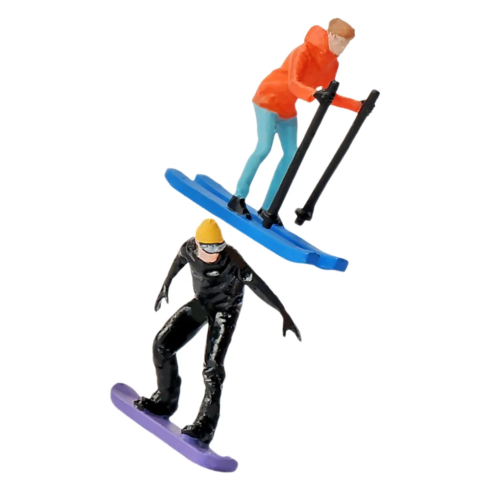 2pcs Mini Skiing People Statue 1:64 Scale Skiing Models Hand Painted Figures Model for Diorama Scenes Miniature Scenes Accessori