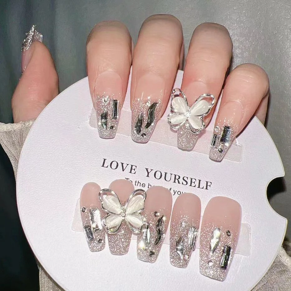 10pcs Black French Almond Handmade Press on Nails Cat Eye Fake Nails Star Rhinestone False Nail Artificial Nail Накладные Ногти