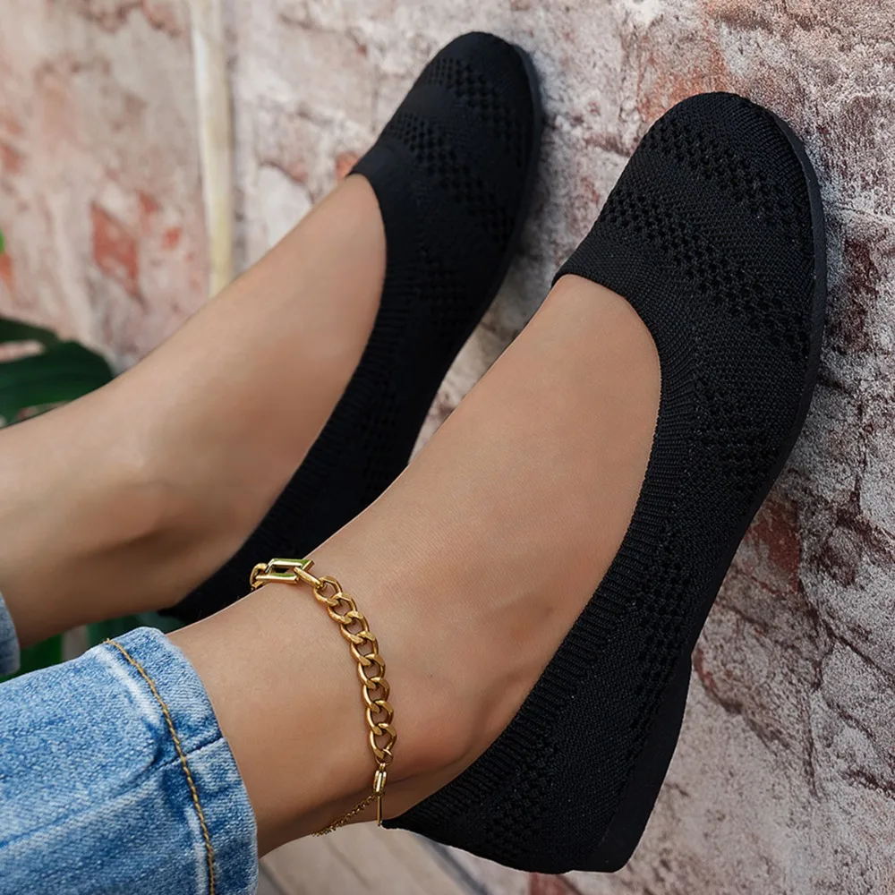 Bequeme Schuhe mit großem Kopf, flache Strickschuhe mit runder Spitze, vielseitige Damen-Einzelschuhe im koreanischen Stil – Detail 12