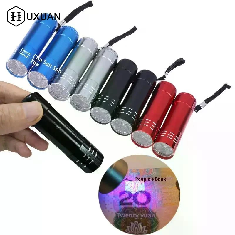 50LM 395nm Detection Lamp Mini UV Flashlight 9 LED UV Black Light Outdoor Portable Lighting Tool For Hiking