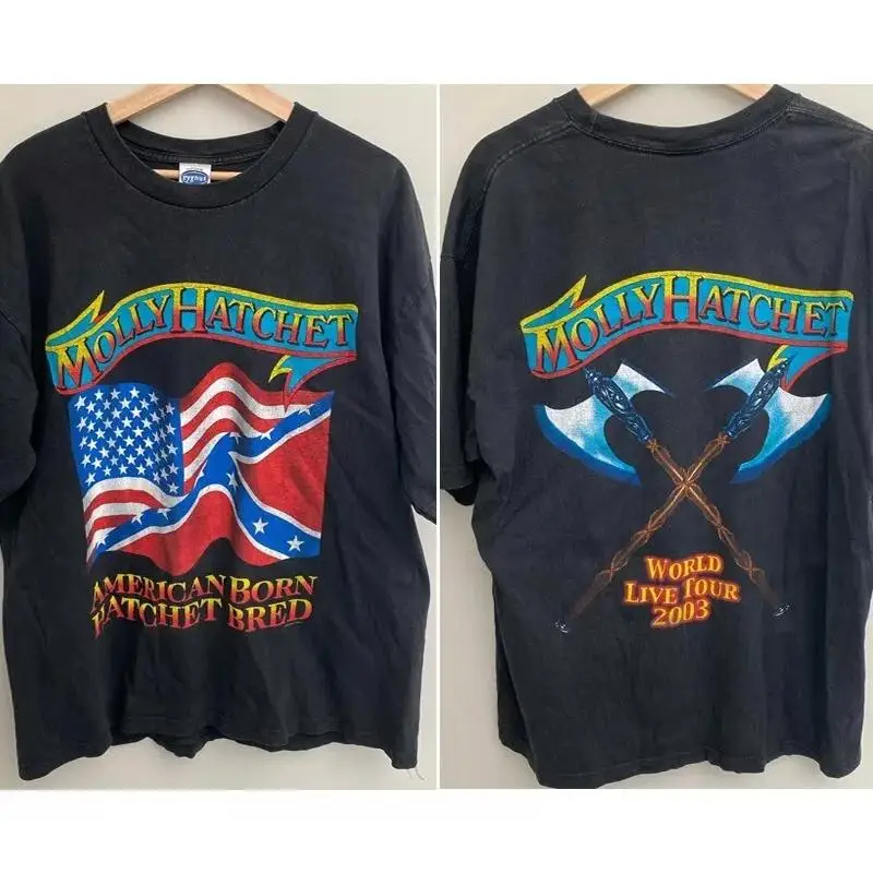 2002 Molly Hatchet Band 2 Side Retro Style Black T Shirt