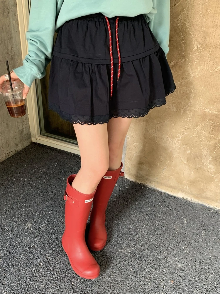 

Blue Embroidered High Waist A-Line Skirt Women's Premium Cotton Casual Commute Sle ort Pants Skirt f-length Skirt