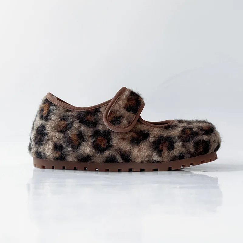 

Fur Women Cotton Shoes Flats Leopard Fashion Warm Mary Jane Shoes 2025 Winter Shallow Snow Boots New Sport Dress Mujer Zapatos