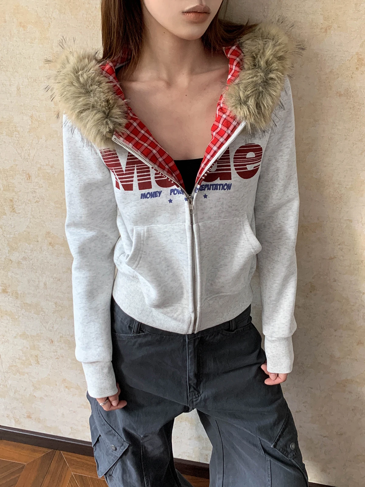 

Женский кардиган Aket American Sle с капюшоном, приталенный, винтажный, в стиле Spicy Girl, из смесового хлопка и полиэстера, с длинными рукавами, на молнии