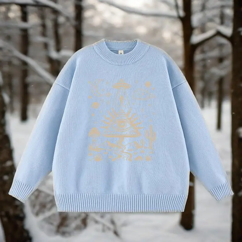 

Fashion Creative Cartoon Pattern Printing Knitwear Harajuku Goth Casual Punk Knitted Sweater Y2K Aesthetics Retro Loose Pullover