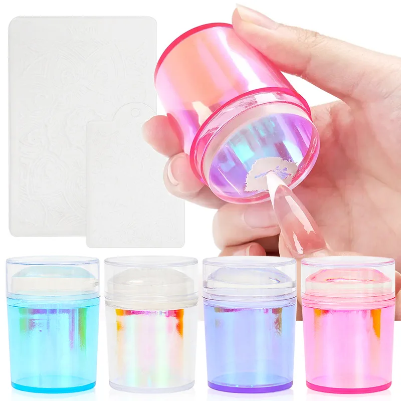 

3.8cm Head Nail Stamp Scraper Pure Clear Jelly Silicone Nail Stamper Nail Stamping Scraper with Cap Jelly Transfer Manicure Kit