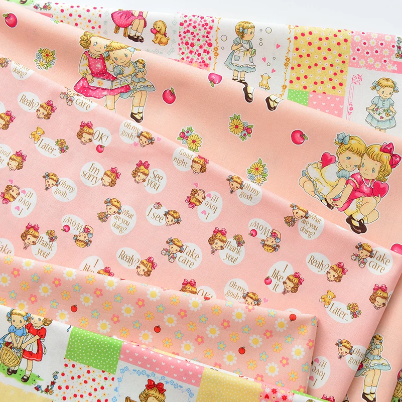 Margaret Cotton Fabric Handmade DIY Clothing Tablecloth Book Clothes Flowers Strawberry Cartoon by Half Meter