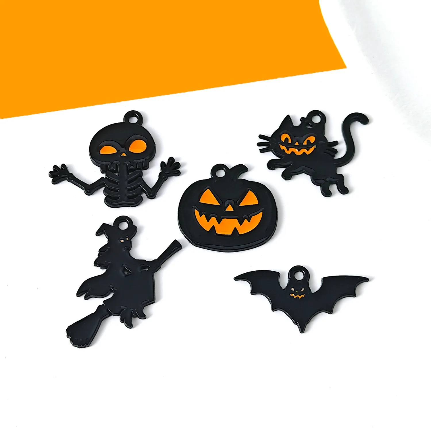 10PCS Halloween cartoon pumpkin skeleton bat DIY alloy drip oil jewelry keychain bracelet necklace pendant