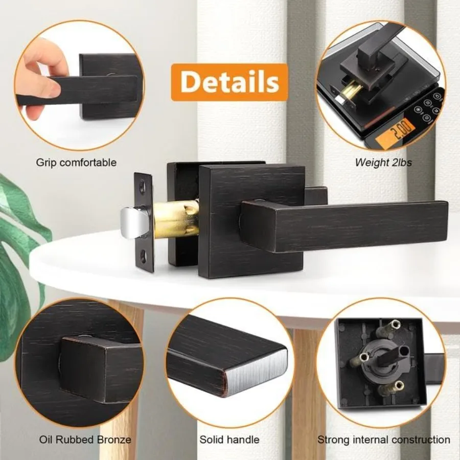 Leve per porte in bronzo lucidato a olio per porte di passaggio del corridoio e dell'armadio Leve quadrate in stile moderno Interni resistenti senza chiusura