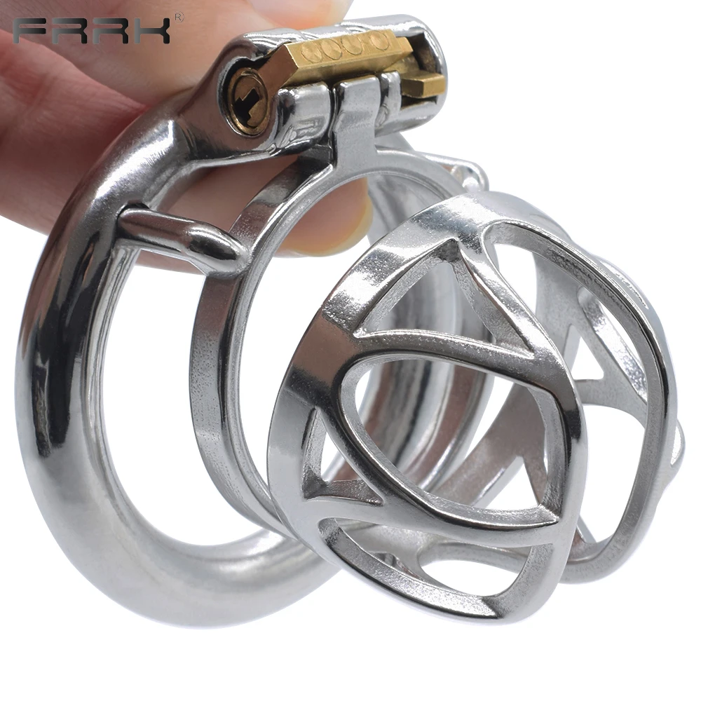 FRRK Male Chastity Belt Sexhop Open Design Breathable Metal Penis Cage Steel Dick Lock BDSM Toys Sex Shop Cock Ball Strap