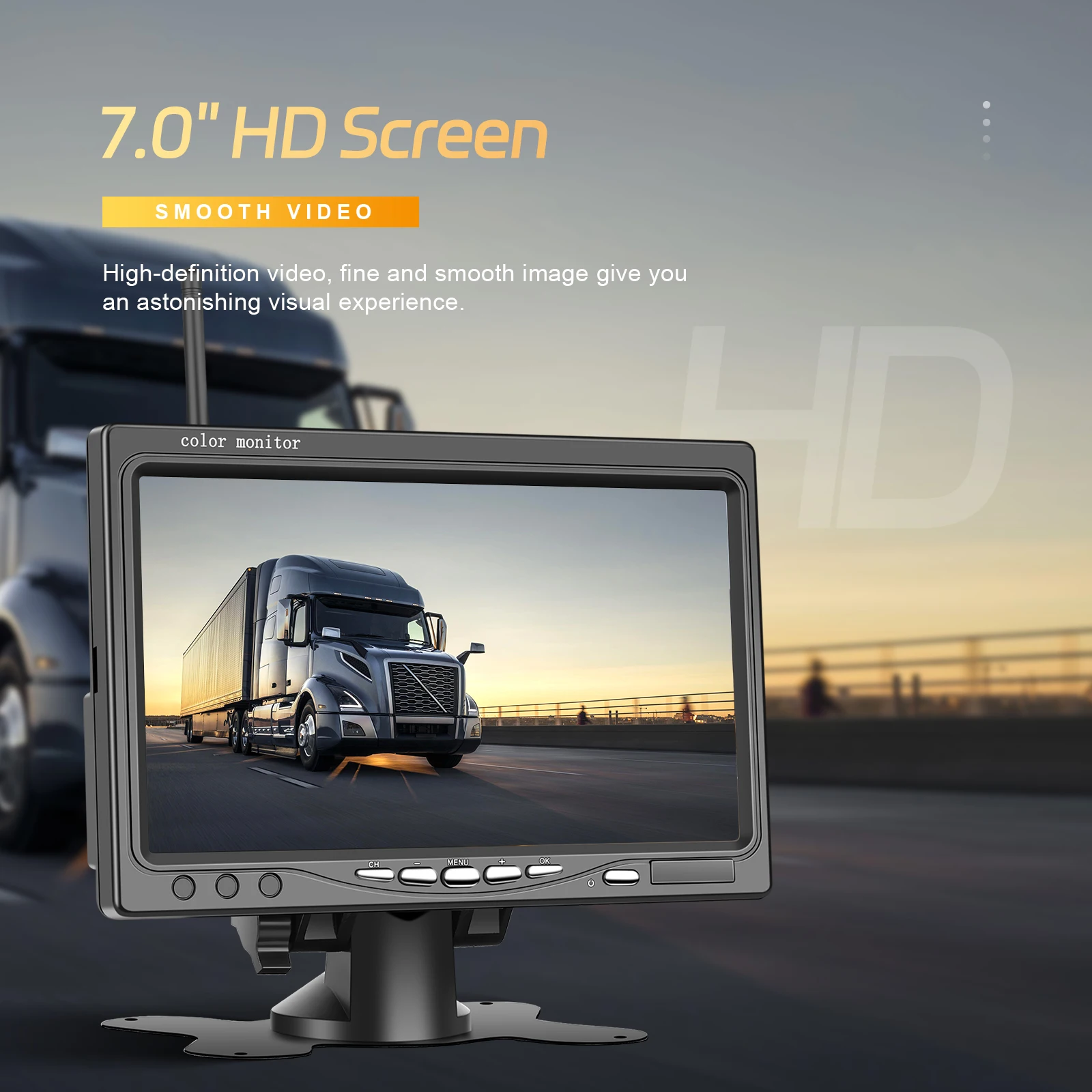 Degreat 7-Zoll-IPS-Bildschirm, kabellose Rückfahrkamera, IP68 wasserdicht, Nachtsicht, Rückfahrkamera mit 4 Kameras, BSD, für LKW und Bus