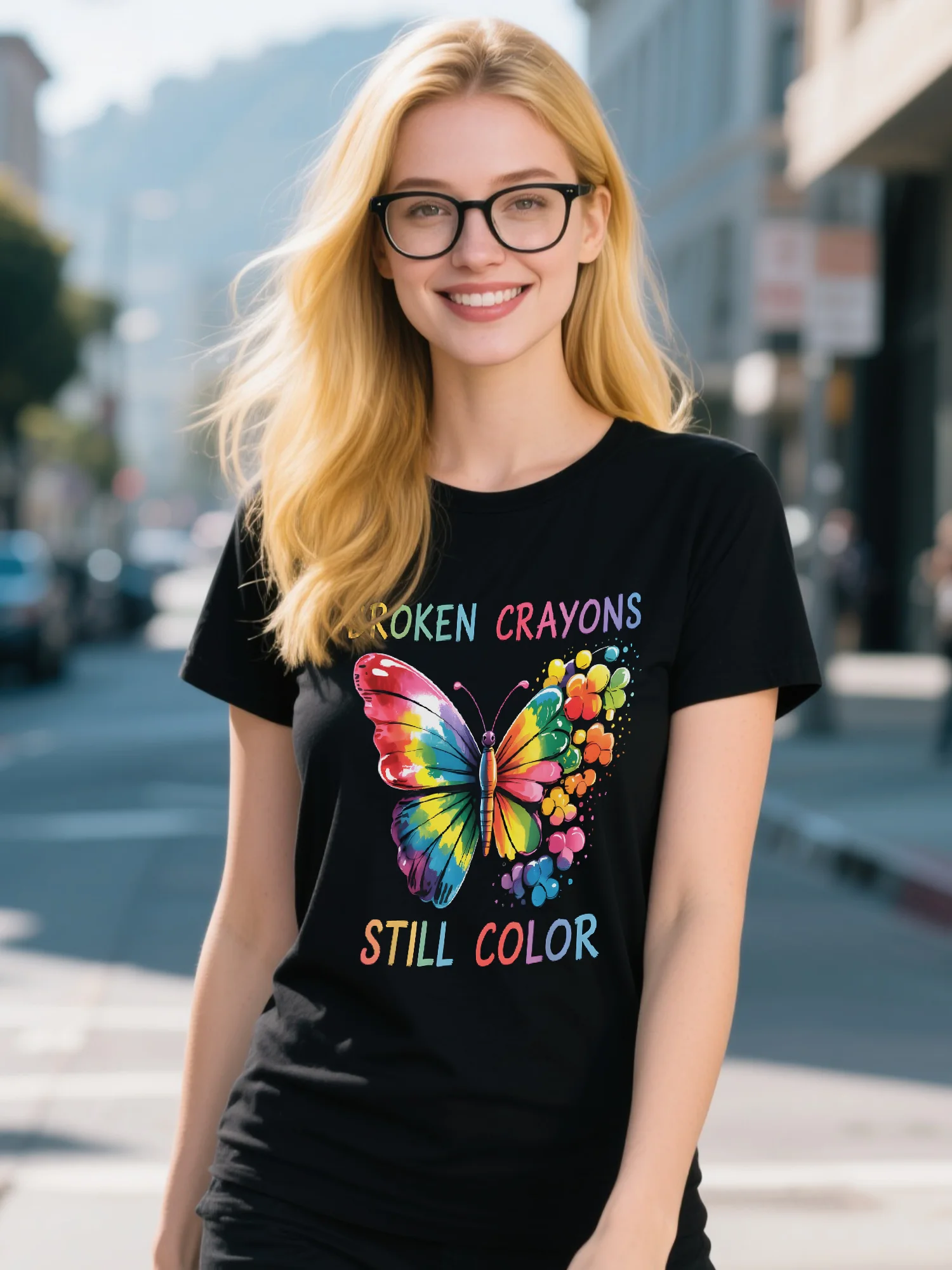 하이 스트리트 여성용 티셔츠 - 블랙 플로럴 프린트 프리미엄 코튼