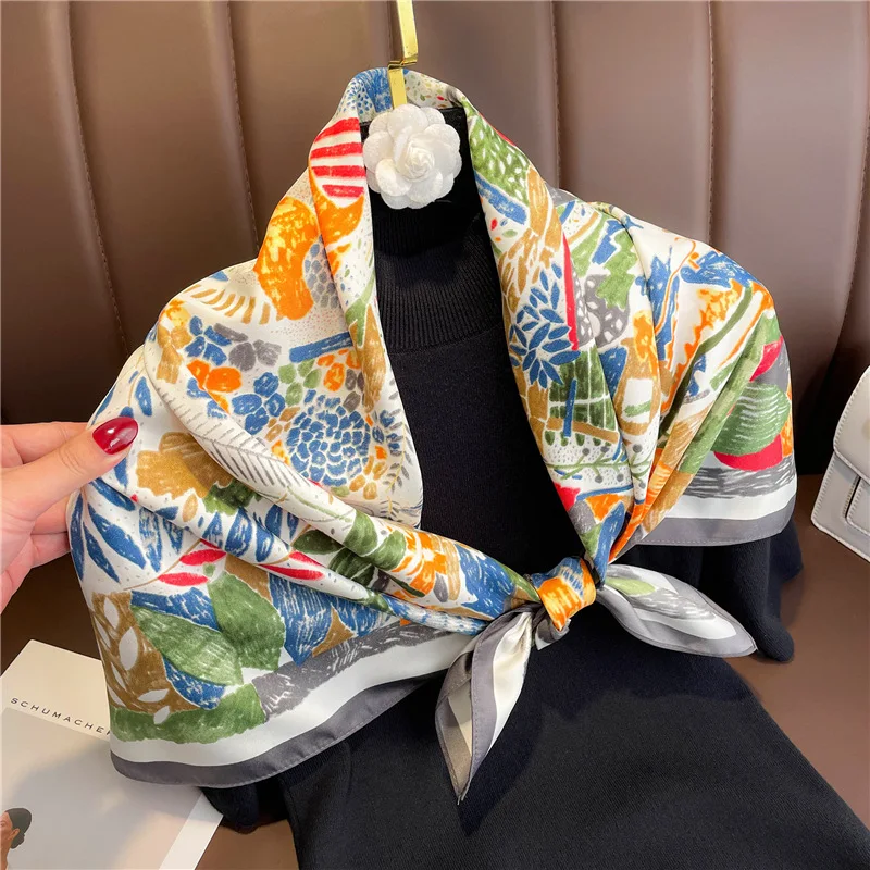 New Square Silk Scarf 90x90cm Luxury Brand Designer Hair Print Head Handkerchief Hijab Shawl Women Bandanna Foulard Muffler Wrap