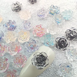 50PCS 8MM Clear 3D Acrylic Flower Nail Art Charms Glitter Sequins Gradient Rose Accessories For Nails Decoration Supplies Parts