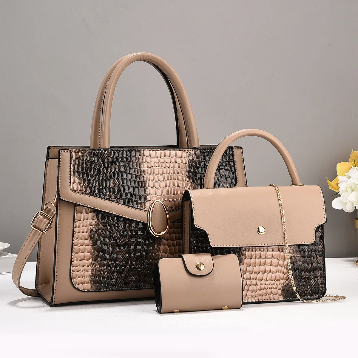 3pcs/set Women's Bags Tote Shoulder Clutch Handbag Purse Female Top-handle Bags with Small Wallet All-matching Women's Bags Set