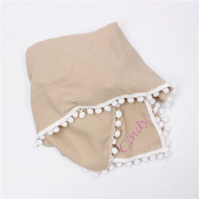 

Name Personalized Embroidered Customized Name Newborn Muslin Cotton Swaddle Wrap Tassel Receiving Blanket Infant Kids Bedding