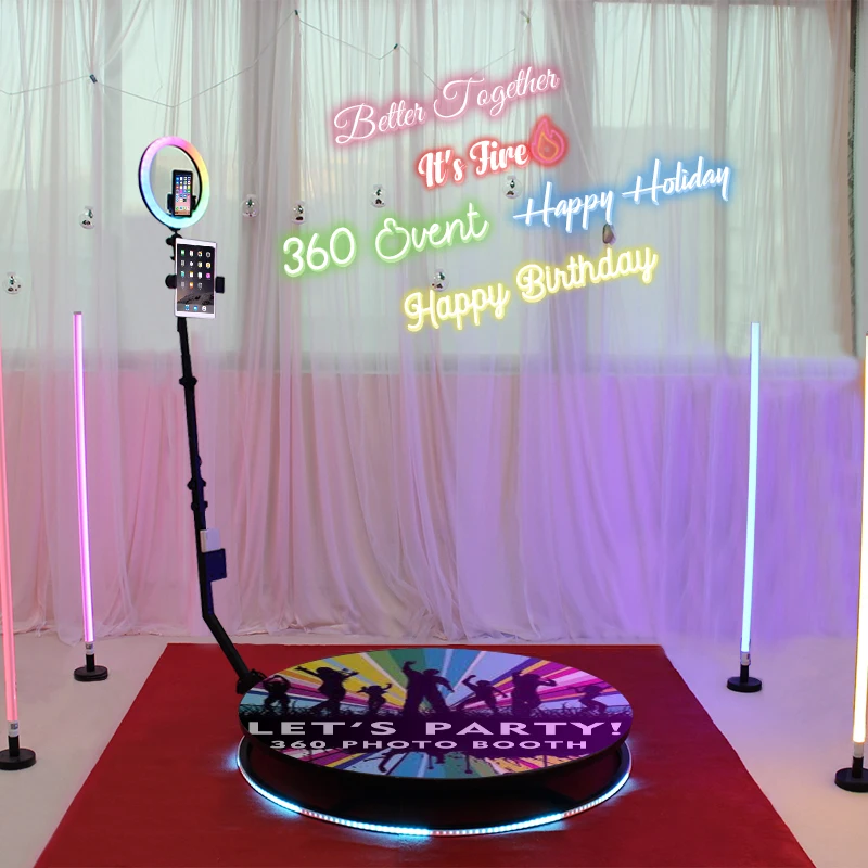 portable 360 photo booth with ring light with logo party rgb lamp effect metal 360 video photo booth