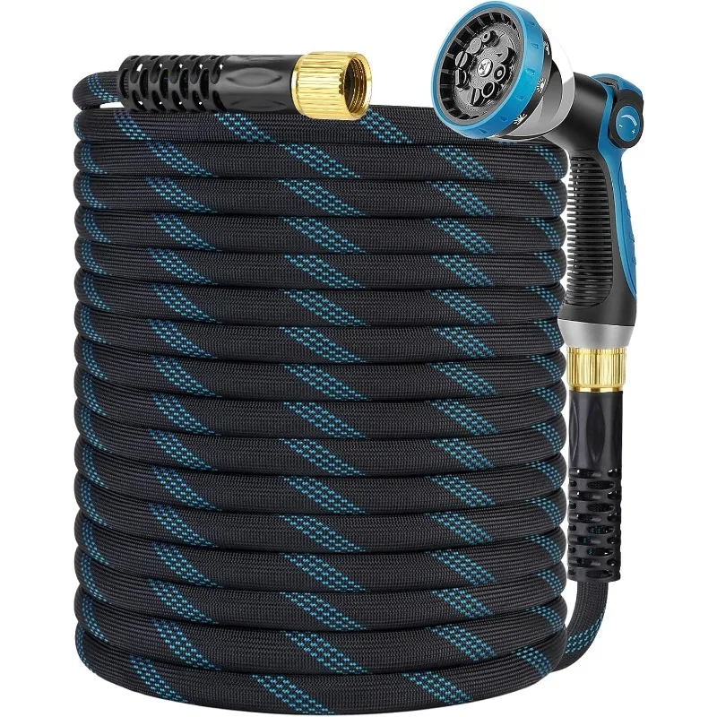 Non-Expanding Garden Hose 100 ft, Kink Free Flexible Water Hose with 10-Pattern Spray Nozzle, Lightweight